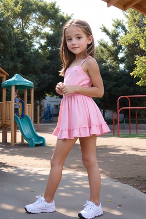 outdoor voyeur view of a playing petite tween girl at the playground(alluring wear)