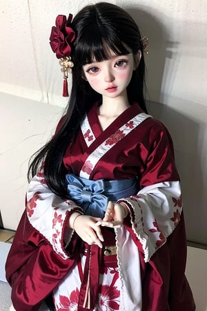 EpicDoll, doll, realistic, 1girl, wear kimono, small breasts, holding flower