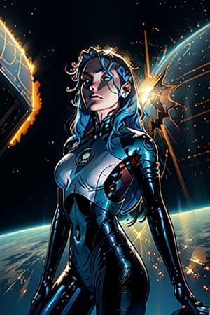 nice, beautiful , pleasing, detailed face, , straigte long blue hair, space helm from the 1960s Sci Fi a bit of Borg Space Queen metal

cinematic photograph of  alien, wearde
, fast ,wind, , lighting, 
, realistic, intricate and hyperdetailed,  album cover art, 3D lighting, high contrast,






,
Impressionism,







