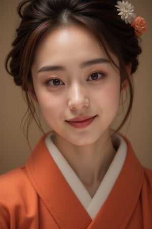 A stunningly beautiful Japanese woman, salmon-colored kimono, cinematic, highly details, immersive atmosphere, impeccably detailed, visually stunning, transfixing looks, emotive depth, artistic emotionality, compelling glances, 