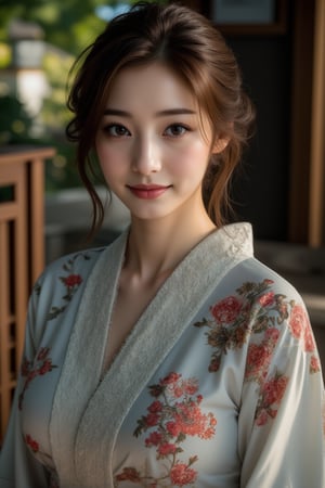 A beautiful young Japanese woman, 22yo, luxurious Japan style kimono, ornate floral embroidered, cinematic, highly details, immersive atmosphere, impeccably detailed, visually stunning, real-to-life upper body portrait, transfixing looks, emotive depth, artistic emotionality, compelling glances, 