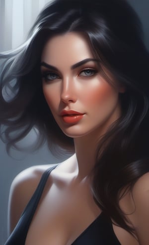 Close up wonderful woman, erotic sin, by artgerm and Martina Fačková, highly detailed, art by Stanley Artgerm, Charlie Bowater, Atey Ghailan and Jay Anacleto, by Jeff Dekal oil painting, heavy strokes, paint dripping, classy, delicate, voluptuous, graceful, trendy, sublime, enchanting