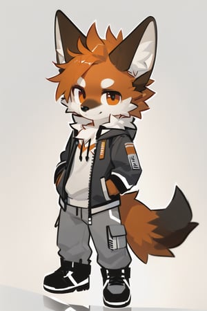 digital drawing,furry,maned wolf,male,long ears,furry hair,chibi,style,fluff kevlar style,casual clothing,white background