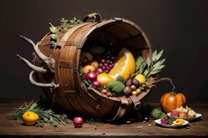 A cornucopia filled with food