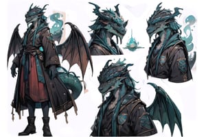 full_body, sole_male, 1boy , solo_boy, early_young, young, young_boy, half_dragon, hybrid, 12yo, 12 years old, greenblue_hair, greenblue Dragonborn, greenblue_hair, light_blue_eyes, anthromorphic_dragon ,dragon, dragon_horns, dragon_claw , scaled_wins , bat_wings , large_wings , big wings, Scaled_skin, Dragon_wings, high lether boots, monstruous , confident look , blue fire aura, Blue aura, fire aura, Charactersheet, multiple views, dynamic_pose, various_poses , fighting stance , dragonborn, dragon_face, humanoid_dragon, large_tail, feral , dragonborn , hogrobe , ravenclaw , school clothes, detailed_face, short_neck, large fangs, white_fangs,
