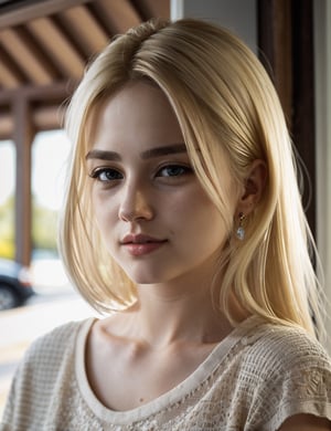 RAW uhd closeup portrait photo, casual clothes, intricate details, shallow depth of field, blonde hair, she is teasing the viewer, cinematic lighting, happy, (beautiful detailed glow)
