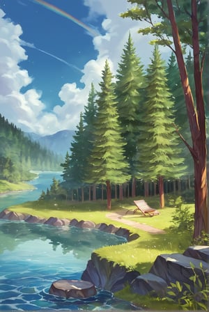 score_9, score_8_up, score_7_up, source_anime, illustration, watercolor, outdoors, inside a forest cloud, sky, water, rainbow, day, detailed_background,
