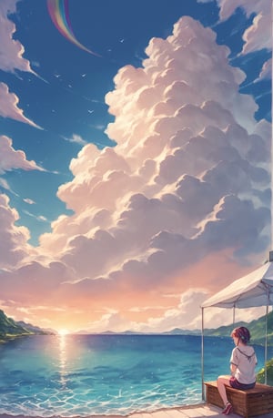 score_9_up, score_8_up, score_7_up, source_anime, illustration, watercolor, outdoors, cloud, sky, water, rainbow, day, detailed_background, 