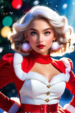 (masterpiece), expressive face , perfect face,  (24 yo woman:0.9), wearing a red and white Christmas costume, midriff , Best quality:1.2, bob grey hair, heavenly, misty, swirling dust, RAW, intricate hair, detailed skin, field of depth, 8k, radiant, professional lighting, (Glowing ambiance, enchanting radiance, luminous lighting, ethereal atmosphere, mesmerizing glow, evocative hues, captivating coloration,dramatic lighting,enchanting aura),luminous hair,rule of third, model lips