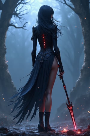 minimalis and simple, WLOP style, ghostblade, thighhighs,  woman, gothic,  fantastic,  Unreal Enginer 5,