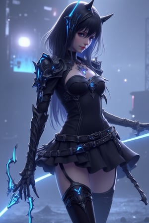 minimalis and simple, WLOP style, ghostblade, thighhighs,  woman, gothic,  fantastic,  Unreal Enginer 5,