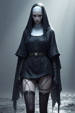 minimalis and simple, WLOP style, ghostblade, thighhighs,  woman nun, gothic,  fantastic,  Unreal Enginer 5, realistic