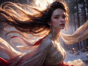 1woman, epic style,sweat on the body,open eyes, Aphrodite goddess ,Greek mythology,lecherous smiling face,king, army, war ,wide,(blood, meditate, fantastic forest background), Many strands ancient characters of softlight enter the body, smock, fog, aurora, looking_at_viewer, rim lighting, vibrant details, hyper-realistic, hand, facial muscles, elegant, super detailed, super realistic, super fine detail depiction, high resolution, abstract beauty, stand, approaching perfection, 