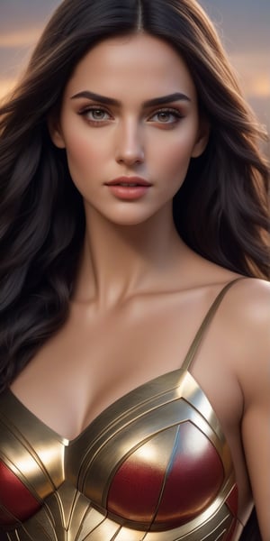 ((masterpiece)), ((best quality)), 8k, high detailed, ultra-detailed, A (girl:bikini:Wonder Woman:0.1), with a captivating and alluring gaze, a face that's the epitome of desire, 