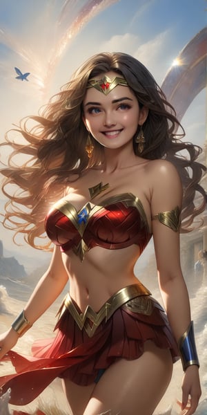 (masterpiece:4.2),(best quality:4.2), 8k, 
(high detailed:4.2), (ultra-detailed:4.2),
A stunning girl with an ethereal presence,
1 Wonder Woman, (graceful posture),(flowing black hair),(expressive eyes and bright smile),
(elegant and charming demeanor),
(radiant like a blooming flower)),