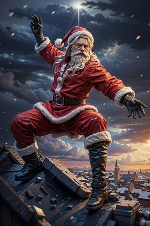 (((Top Quality: 1.4))),(Art by Russ Mills),(Unparalleled Masterpiece),(Ultra High Definition),(Ultra-Realistic 8k CG), Zeus as Santa Claus ,(Action Pose: 1.4),((wearing Santa Claus's clothes)),red hat,red clothes,Christmas atmosphere,the sky and thunder god in ancient Greek religion, supreme god, god of thunder, white blond hair, mature,christmas atmosphere, (divine aura: 1.1), 8 life size, holy light penetrating through clouds makes gradient of shadows , thunder snow storm background, fantasy, hyper realistic cover photo awesome full color, Cinematic, (hyper detail: 1.2), adds depth to images with backlight effect, perfect anatomy,(full image:1.5),monster,more detail XL,christmas
