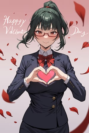 masterpiece, best quality, aesthetic,1girl,heart,heart hands,:>,faint smileValentine Day,happy valentine,Floating red petals,love,student uniform
,more detail XL,maki exp