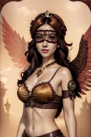 1princess, lion, wings,BloodOnScreen,3d style,steampunk style,Lace Blindfold