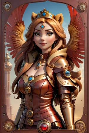 1princess, lion, wings,BloodOnScreen,3d style,steampunk style