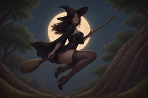 score_9, score_8_up, score_7_up, score_6_up female, thepose, hetero, old woman, wrinkles, crooked nose, wart on nose, hairy wart, witch hat, riding broomstick,  corset, black louboutin high heels with red soles, stockings, black skirt, holding broom, black nails, outdoors, flying in space, planets, saturn, jupiter, ,<lora:659095807385103906:1.0>