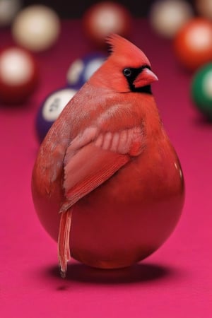 a cardinal merged with a "3" pool ball, on bokeh pool table in neon bar background, 
