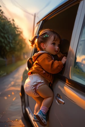 score_9, score_8_up, score_7_up, outcarwindow, baby out car window, school bus, holding, 1girl, baby focus, diaper, motion blur, highway, nature, 