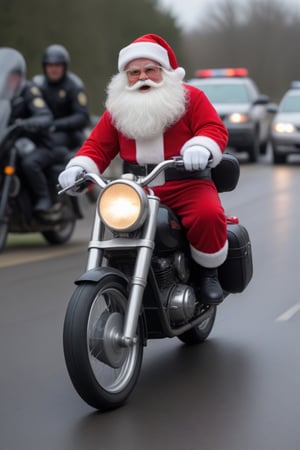 Santa on motorcyle chased by police,<lora:659095807385103906:1.0>