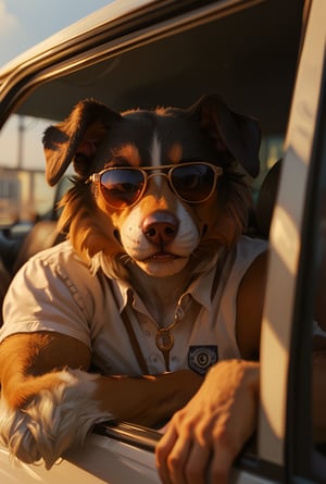 score_9, score_8_up, score_7_up, outcarwindow,  dog out car window, sunglasses, border collie, fur, 