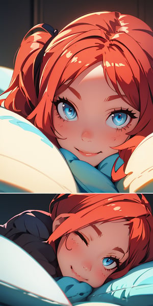 Sleep bed, cute smile looking for a, wake up, blue eyes, see-through,RedHoodWaifu