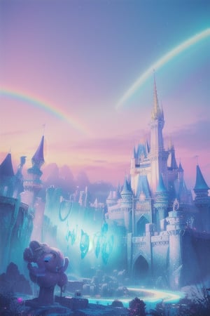 (fluorescent colors:1.4),(translucent:1.4),(retro filters:1.4), (fantasy:1.4),candy world Disney land ethereal soft fluffy soft landscape forest snowavatar Pastel pink sky green blue sparkle ethereal light pastel whimsical light rainbow stars diamonds sparkle gemstone background hyper realistic Ultra quality cinematic lighting immense detail Full hd painting Well lit,perfecteyes