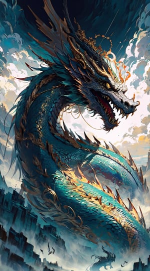 a dragon with a golden halo in the background, by Yang J, legendary dragon, dragon art, loong, black dragon, chinese dragon concept art, god of dragons, colossal dragon as background, epic dragon, dragon centered, dragon portrait, portrait of a dragon, cyborg dragon portrait, dragon mawshot art, a majestic gothic dragon, oil painting of dragon,long,M4rbleSCNEW, , , 