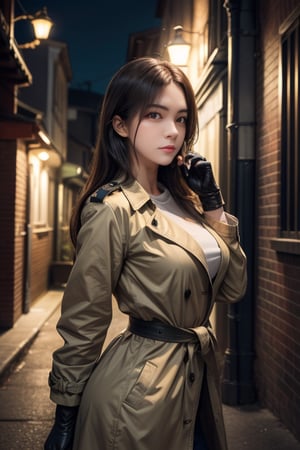 female detective wearing trench coat, cap, sunglasses, leather gloves, standing in back alley lighting a cigar, film noir, black and white
night time, dark, anime, Ghibli, coherent style, Beautiful face, (upon body from head to waist:1.35), tyndall effect, photorealistic, 8k uhd, dslr, high quality, volumetric lighting, candid, Photograph, high resolution, 4k, 8k, Bokeh, (hyper-realistic girl), (illustration), (high resolution), (extremely detailed), (best illustration), (beautiful detailed eyes), (best quality), (ultra-detailed), (masterpiece), (wallpaper), (photorealistic), (natural light), (rim lighting), (detailed face), (high detailed realistic skin face texture), (anatomically correct), (perfect hands), (correct fingers), (heterochromic eyes), (detailed eyes), (sparkling eyes), (combat pose), (loose hair:1.35), looking to viewer,More Detail,full_gear_soldier,full gear,soldier