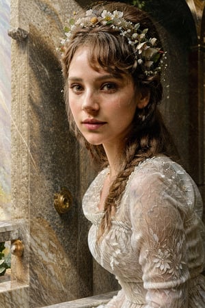 raw photo, best quality, photorealism, beautiful 20-year-old brunette woman, goddess of nature, with ((a large crown with lots of natural flowers on her head)), (((skin made of marble))), holds in her hands a beautiful pot of gold, in the style of Sir Lawrence Alma tadema,  She wears a ((steamy white chiffon dress embroidery)) ,FilmGirl,NYFlowerGirl,n0t,potcoll,Imaginative_Melodies,renaissance,lord of the rings (but careful with the word "lord"),KnollingCaseQuiron style,Gardenia_Portraits,Saree,chuuChloe,portrait_futurism,(Leaf),3un,male,horror,b3rli,futuristic_interior ,Lineart,inboxDollPlaySetQuiron style,Juno Temple