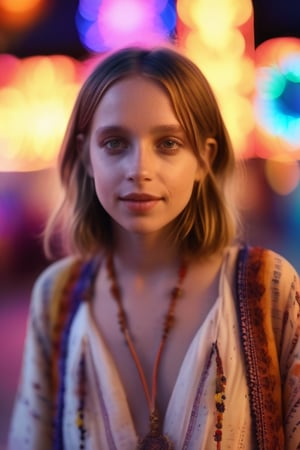 (Maya Hawke),Beautiful hippie girl,sweet heart inside,
(Full body portrait),(tenderness smiling),(wearing hippie outfit),(natural-mystic),(for beautiful human life),(abstract design neon sign street in the background),(wide close-up lens,grainess,face blur,face bokeh),(boobs,sexy body),Photorealistic