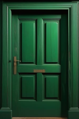 photorealistic image of a classic green wooden door through which the years have passed maintaining a worn and gloomy appearance with nothing more than the closed door and a frame of the same color as the door that surrounds it
place: in an open field out of context at twelve at night without any light that illuminates it directly