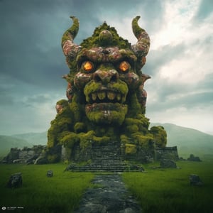 (masterpiece,best quality:1.5), EpicLand, ruins, moss, outdoors, sky, day, cloud, grass, Gargoyle statue, dark style, fog, monster shadow in the fog
