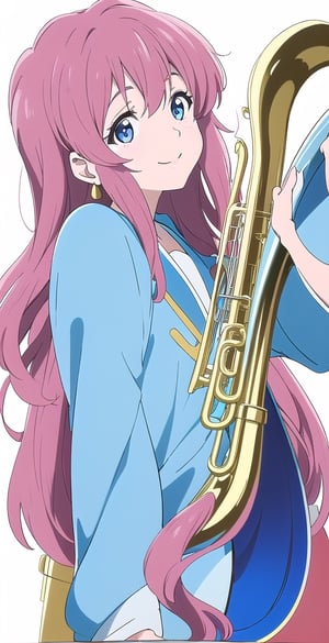 woman, long hair, (saturated colors: 1.1), smile, (white and light blue-background: 1.1), (hibike euphonium-style: 1.1),koe no katachi