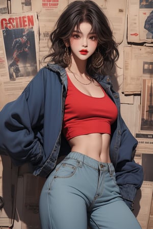  A beautiful girl with a slim figure, she is wearing a cool hoodie and laid-back hippie-style red top and baggy pants, hip-hop style clothing. Her toned body suggests her great strength. The girl is dancing hip-hop and doing all kinds of cool moves.,Sohwa,medium full shot