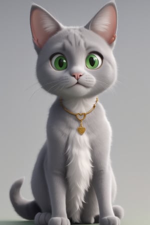 cat, happy, big ears, loving eyes, green eyes,3d style, grey cat