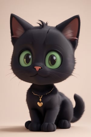 cat, happy, big ears, black cat, loving eyes, green eyes,3d style