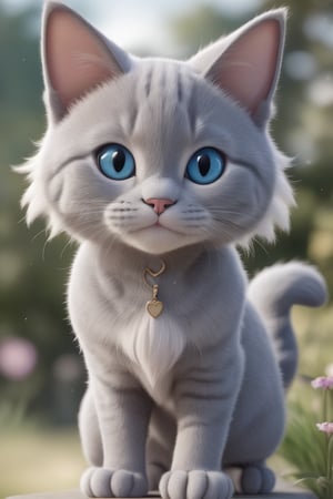 cat, happy, big ears, loving eyes, blue eyes,3d style, grey cat