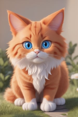 cat, happy, big ears, loving eyes, blue eyes,3d style, orange cat, fluffy