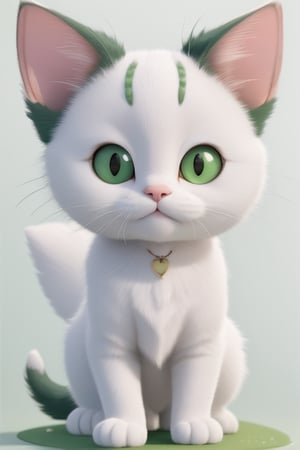 cat, happy, big ears, loving eyes, green eyes,3d style, white cat
