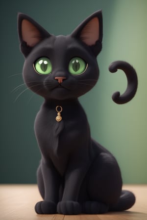 cat, happy, big ears, black cat, loving eyes, green eyes,3d style
