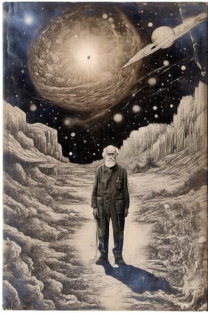  old man becoming one with the cosmos, extremely detailed background, cinematic, atmospheric, movie still, masterpiece, haunting, surreal