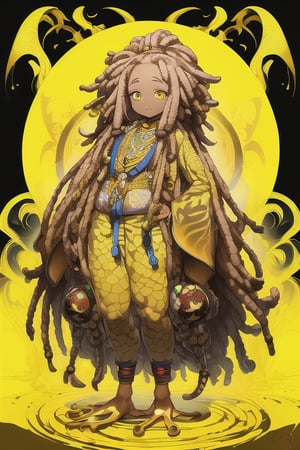 A yellow frog with dreadlocks, ultra detailed, full body portrait, beautiful colour, cinematic, perfect alignment, 