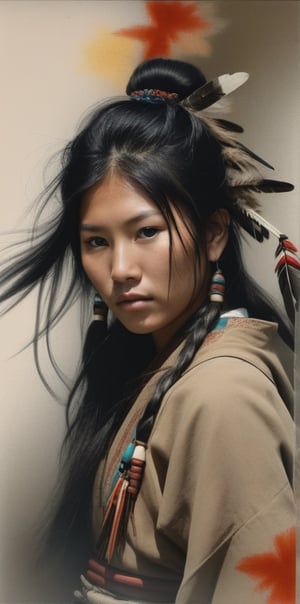 photorealistic portrait of a young japanese native_american woman,photo r3al