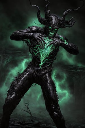 "Imagine a malevolent spirit known as the Wailing Specter, inspired by the terrifying entities from Ghostbusters. This wraith appears as a swirling mass of translucent green and black mist, with flickering lights resembling ghostly flames. Its face is a contorted mask of rage and despair, with hollow eyes that draw in the light. The Wailing Specter emits a chilling wail that reverberates through the air, freezing the hearts of those who hear it. Long, ethereal tendrils reach out like fingers, grasping at the essence of fear. The air becomes thick and oppressive as it approaches, filled with the scent of decay and forgotten memories. Despite its terrifying nature, there’s a tragic backstory to this wraith, as it was once a soul tormented by betrayal and sorrow."