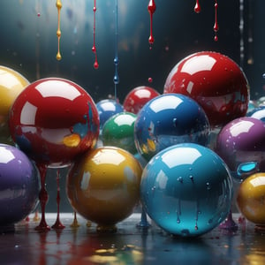 dripping paint,abstract, glass spheres, (((masterpiece))), best quality,ultra-detailed, 8k, wallpaper, extremely delicate and beautiful, highresolution, ray tracing, best shadow, (realistic, photorealistic:1.37),professional lighting, photon mapping, radiosity, physically-based rendering