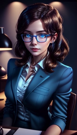  Marliya, AI personal assistant, poised in a home office, minimal Scandinavian design, gorgeous blue eyes, brunette hair styled shoulder length, sexy, smart-casual blazer, sexy secretary vibe and glasses, , (authentic:1.3) (professional:1.2) (modern tech ambience:1.4) (cinematic lighting:1.3) (neutral palette:1.1) (crisp) (stylish) (efficient), 
